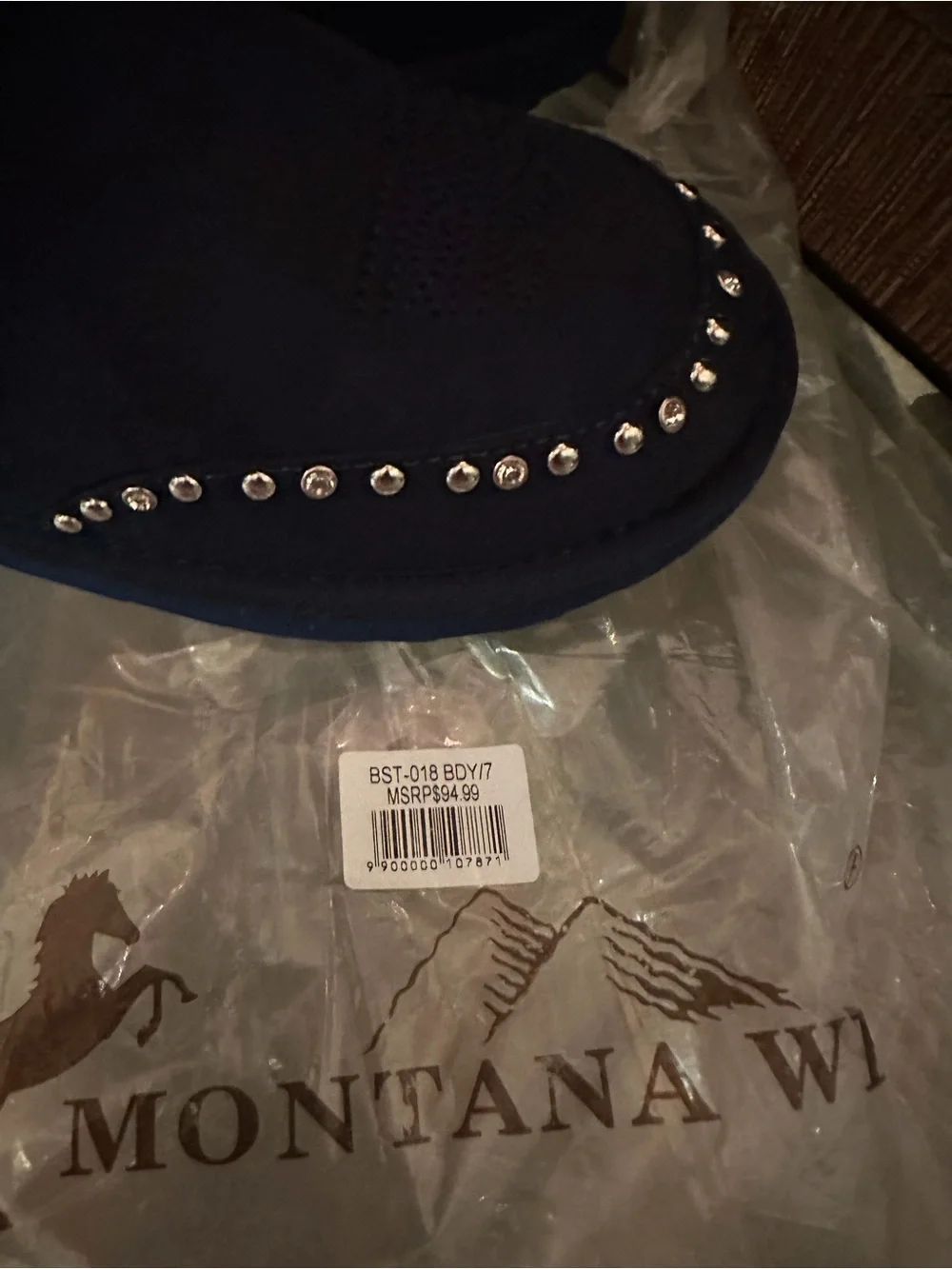MONTANA WEST Suede Leather Western slide fur Boots Rodeo studded fringe Navy 7